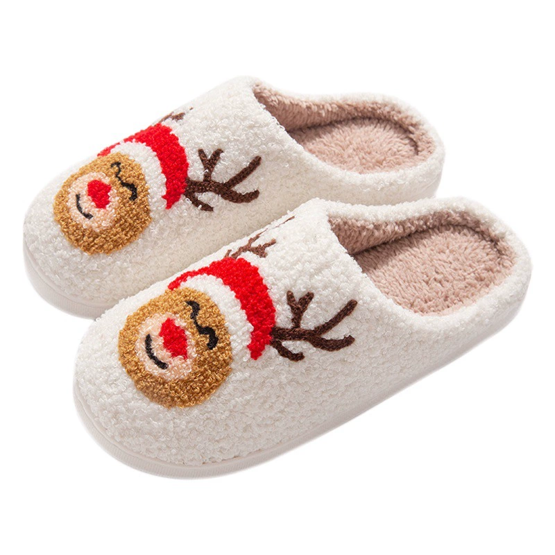 Мультяшные хлопковые тапочки Рождественский Лось Осенне-зимние утолщенные взрывоопасные домашние повседневные плюшевые хлопковые тапочки утолщенные