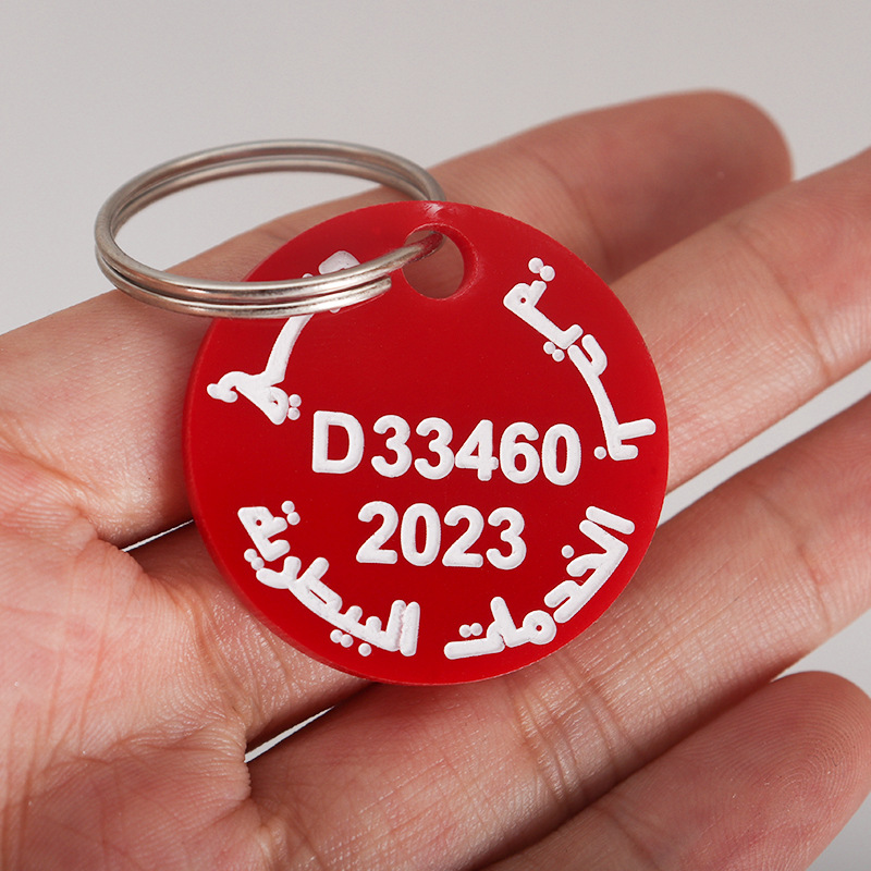 Tarjeta digital acrílica redonda para mascotas personalizada tallado láser de doble cara para gatos y perros listados impresión de color goteo de pegamento tarjeta redonda