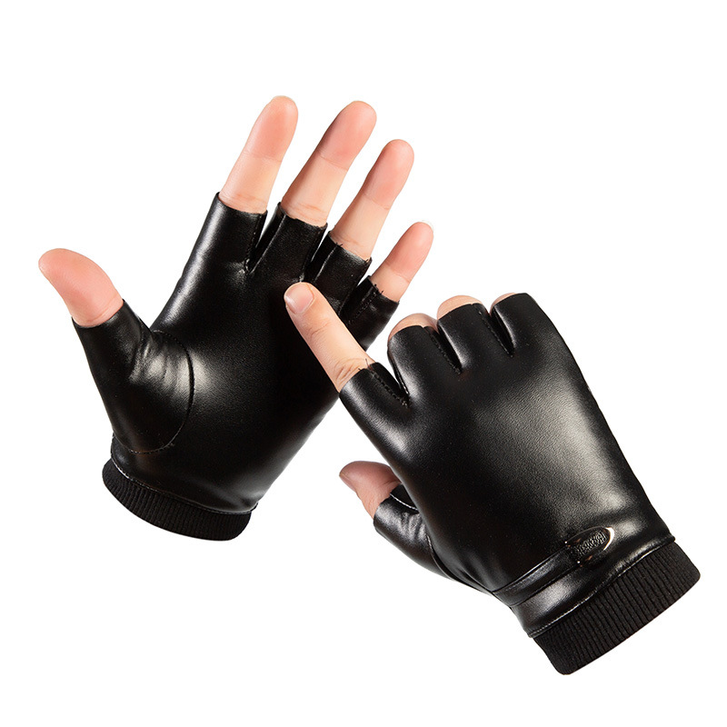 Medio dedo pu guantes de cuero nuevos hombres y mujeres moda caliente frío medio dedo guantes al aire libre equitación deportes guantes de cuero