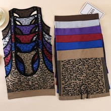 新款无缝防震豹纹运动内衣套装宽肩带可拆卸胸垫舒适工字美背文胸