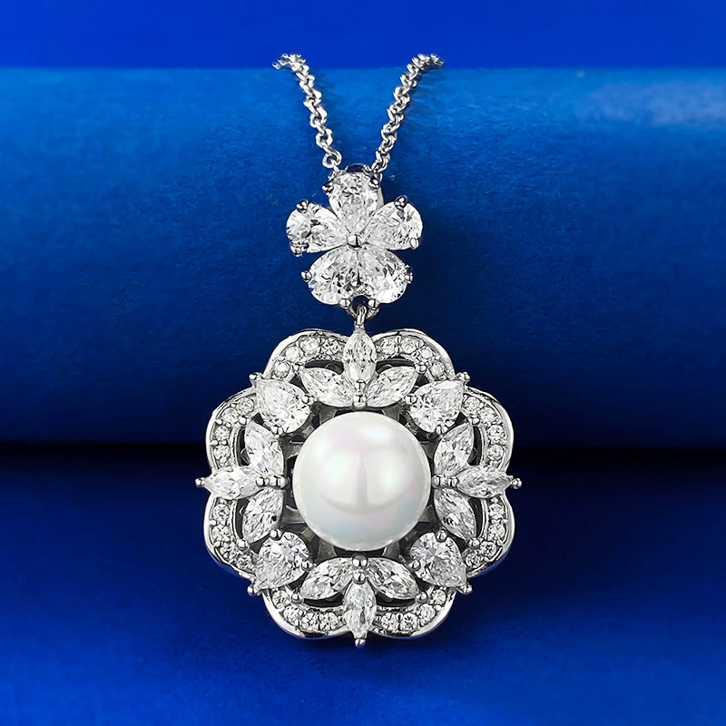 慕景 Jewelry, ожерелье из жемчуга, модный кулон, европейский стиль, образец серебра 925, 8 мм, стиль легкой роскоши, оптовая продажа