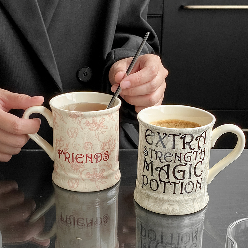 Impresión romana diseño taza crema francesa carta Oficina agua taza de café taza de regalo