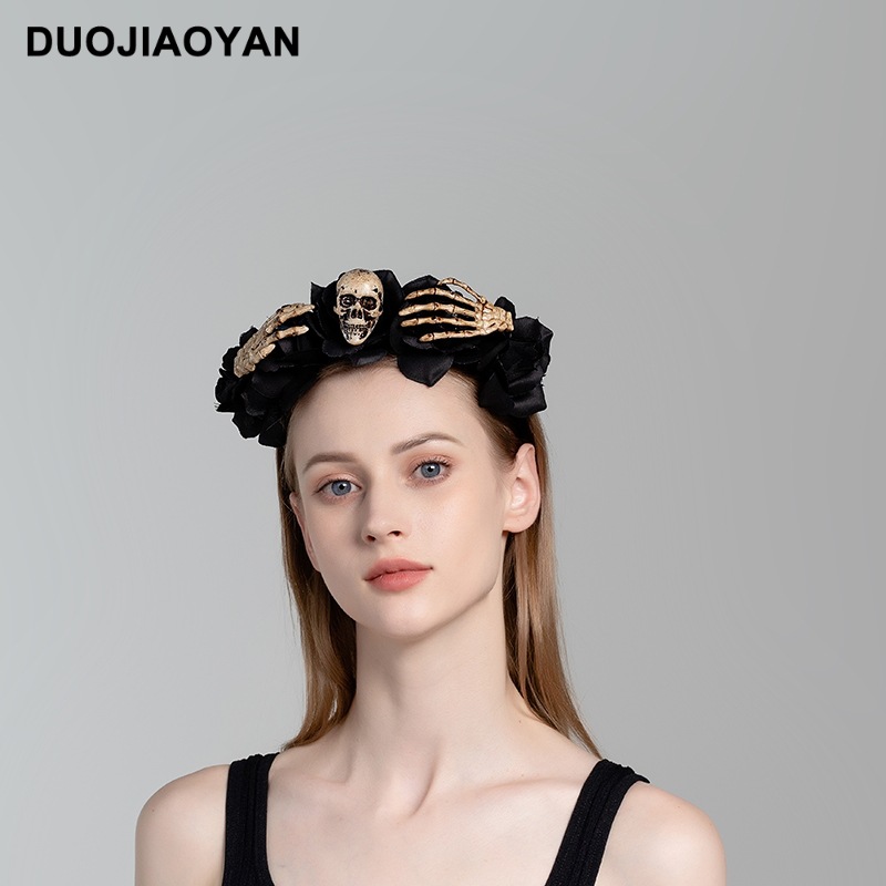 Halloween simulation rose headband skull ghost hand niche personality headband Gothic girl dark hair accessories_voghion.com