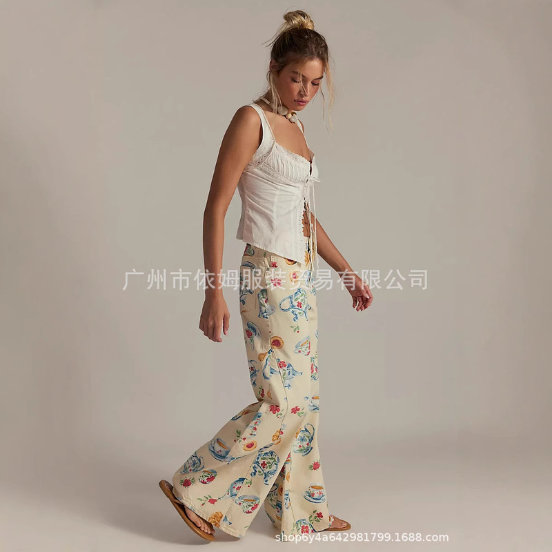 Amazon 25 秋冬新作クロスボーダーヨーロッパとアメリカの服プリントルーズカジュアルパンツワイドレッグパンツカジュアルパンツ女性用|undefined