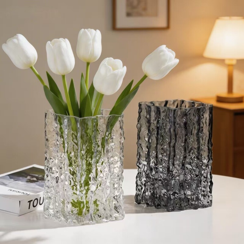 French-Style Glass Vase with a Light Luxury and High-End Feel, Suitable for Dried Flowers and Flower Arrangements, Hydroponic Flower Pot, Home Living Room Decoration Piece
