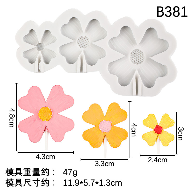 Nueva flor girasol trébol de cuatro hojas molde de silicona molde de hoja de yeso de aromaterapia de marca de decoración de pastel de chocolate