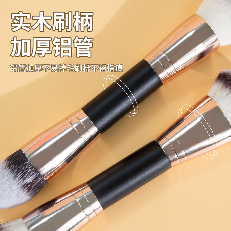 Cepillo de base de doble cabeza cepillo de reparación de cabeza oblicua sombra de contorno floreciente cabeza plana sin costuras base de crema BB cepillo de maquillaje líquido transfronterizo