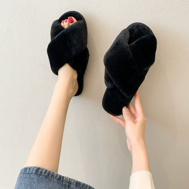 Slippers women, faux fur slip-on cozy indoor slides, sizes 36–45, multi-color options