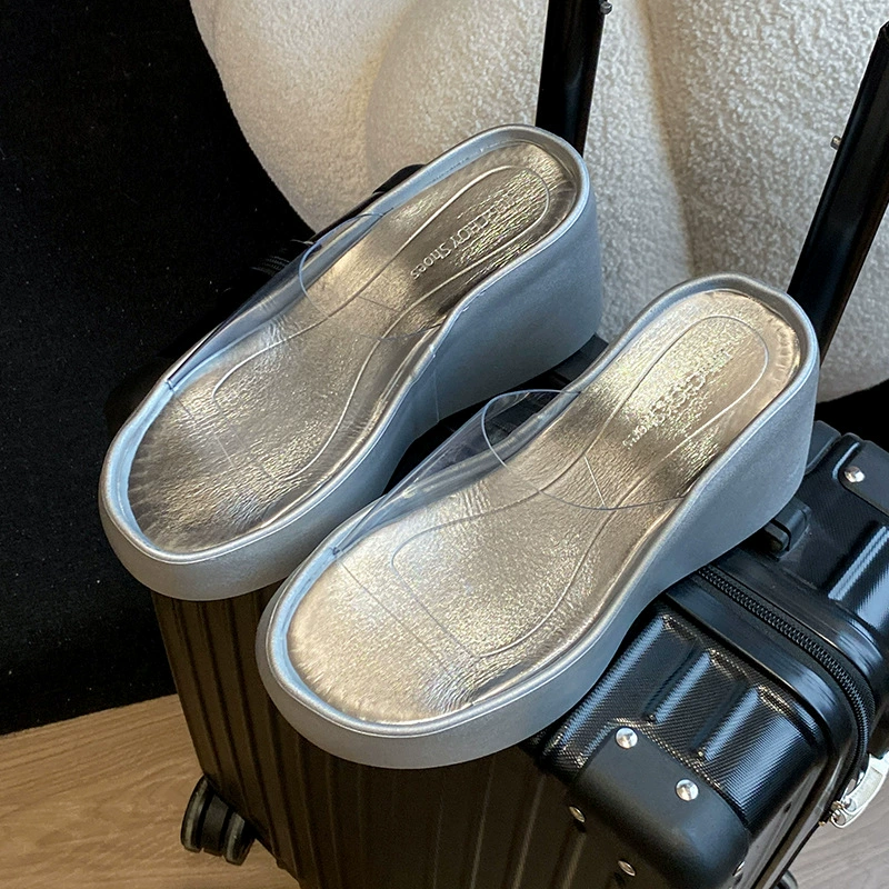 Сандалии на толстой подошве Amazon для внешней торговли, новинка 2025 года, на танкетке, прозрачные, без застежек, увеличивающие рост, для миниатюрных женщин