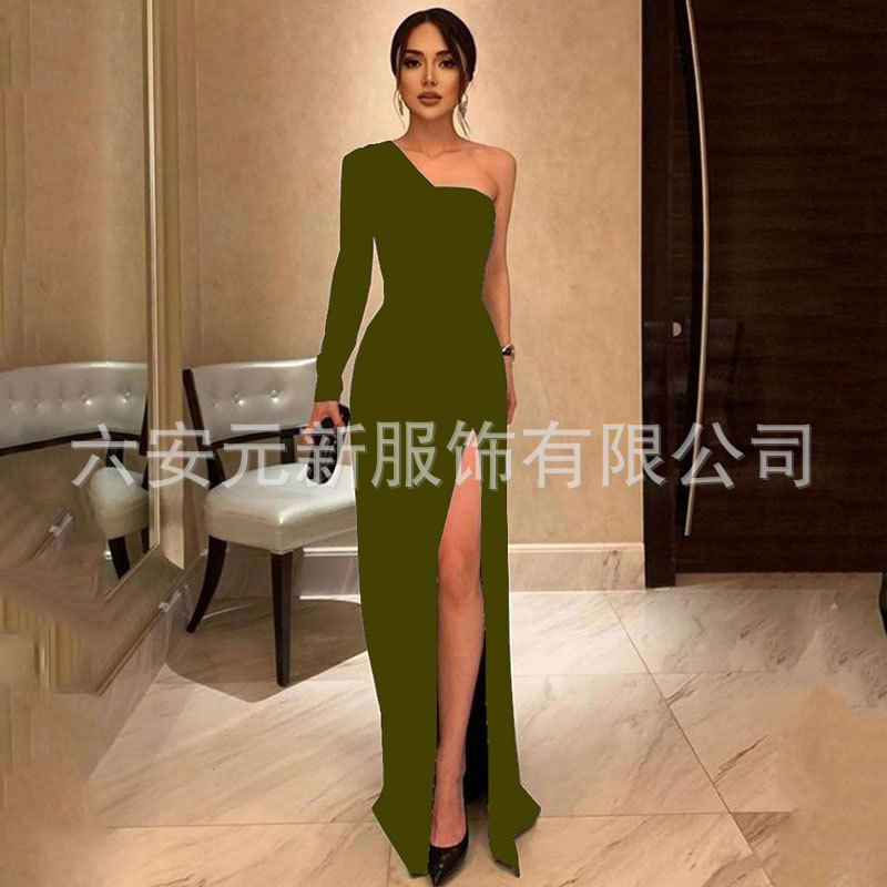 Comercio exterior europeo y americano Amazon AliExpress deseo vestido de noche de las mujeres vestido de novia negro nuevo vestido de manga larga de un solo hombro