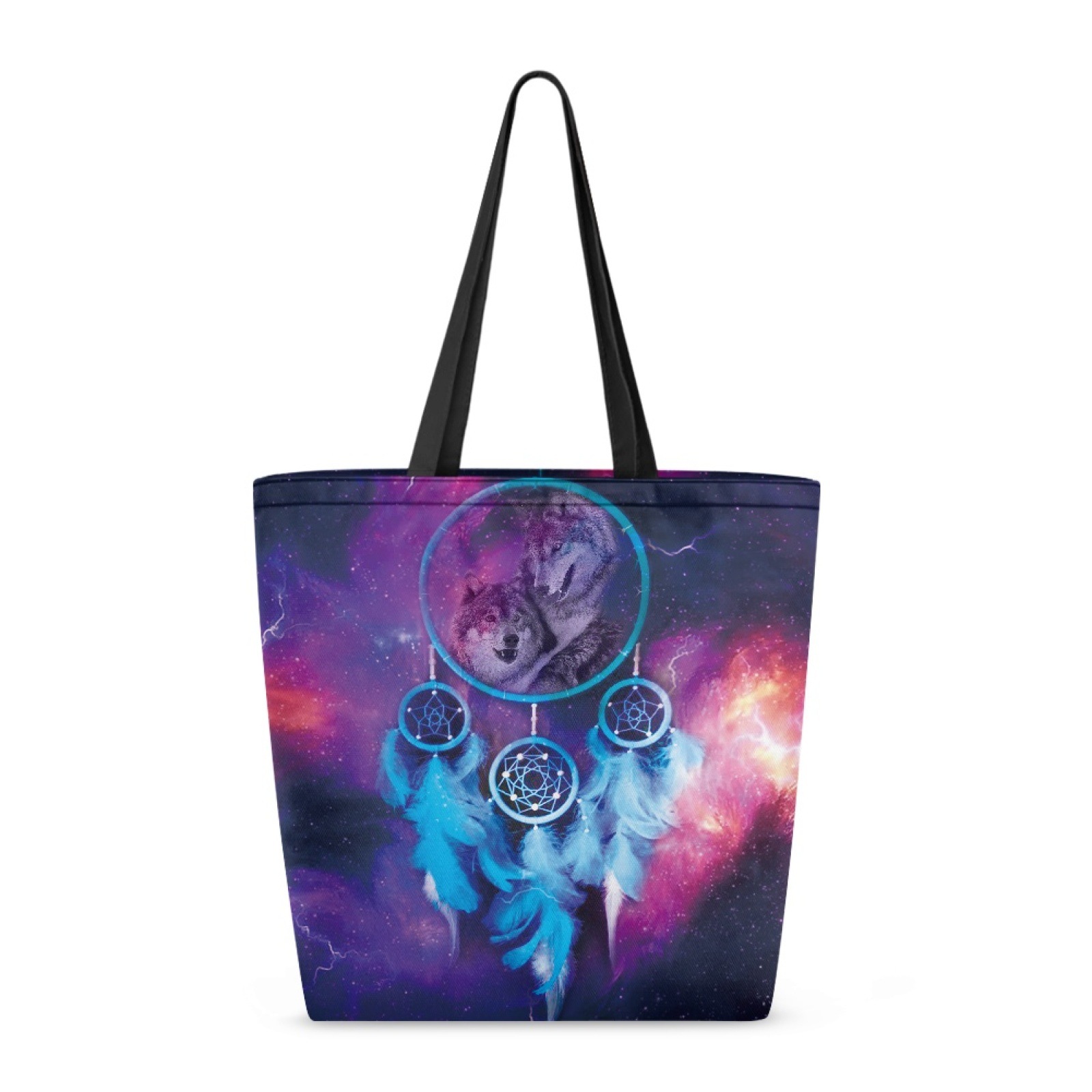 跨境亚马逊厂家直销捕梦网图案帆布涤纶购物袋手提杂物袋来图印制