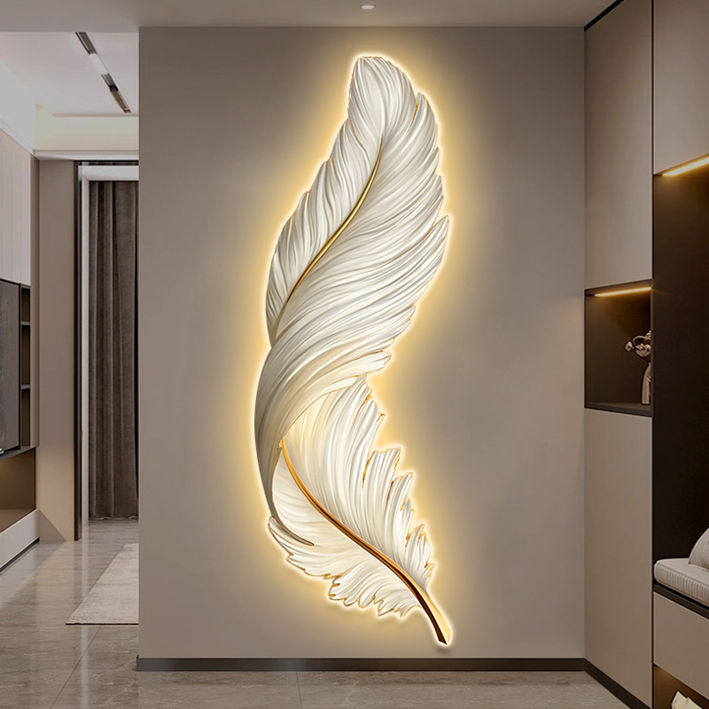 Cross-Border Accessible Luxury Entrance Hall Decorative Painting with Led Light Luminous Feather Corridor Aisle Hanging Painting High-End Mural Cross-Border Accessible Luxury Entrance Hall Decorative Painting with Led Light Luminous Feather Corridor Aisle Hanging Painting High-End Mural