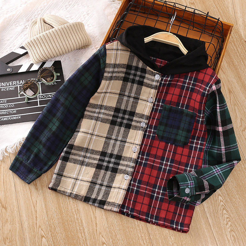 Kinder Jacke Mit Kapuze Und Karomuster Im Colorblock Design_voghion.com