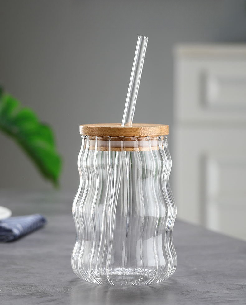 Taza de grasa curva vertical alta borosilicano taza de vidrio resistente a altas temperaturas taza de leche taza de desayuno taza de café taza de paja