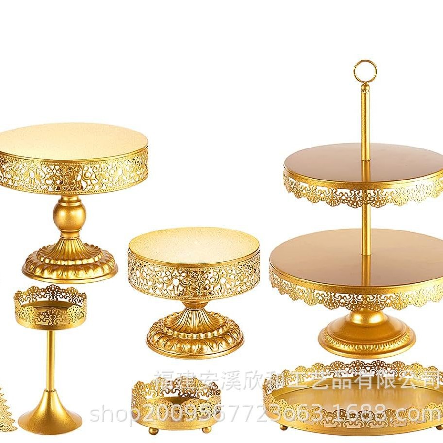 Dorado hierro forjado mesa de postres decorativa estante de exhibición bandeja de pastel de estilo europeo de la tarde refresco mesa de comida fría mesa de té