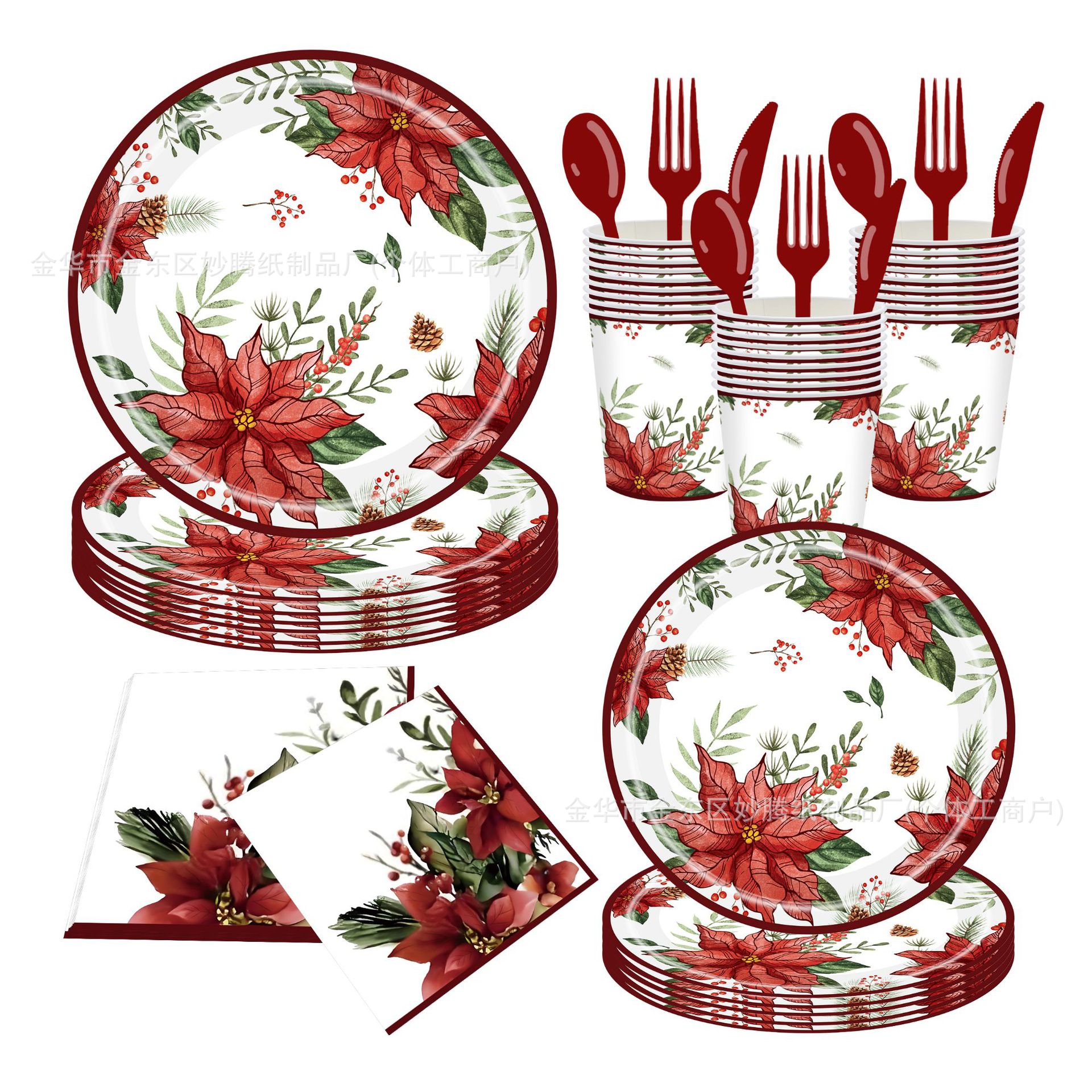 Ventas transfronterizas de platos de papel desechables calix flor temático suministros de fiesta decoración set de cubiertos desechables