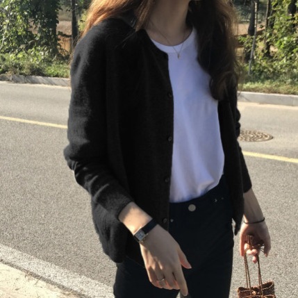 韩版毛衣外套女慵懒风黑色针织衫空调开衫外穿上衣2025春秋装新款|undefined