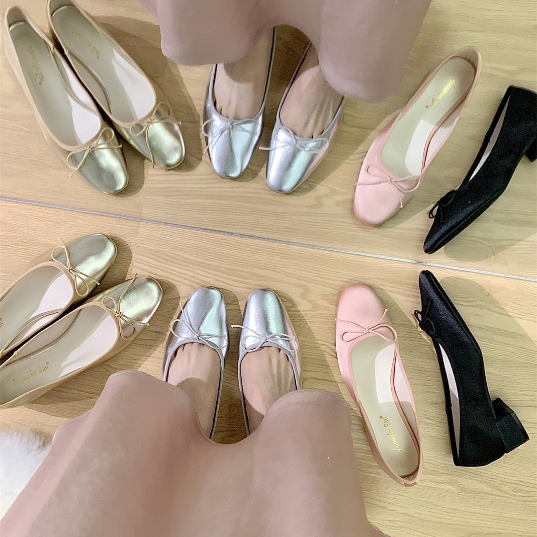French-Style Mid-Heel Silver Single Shoes for Women, Spring and Autumn 2026 Summer Bow-Knot Gentle Evening Shoes, Black Commuting Shoes