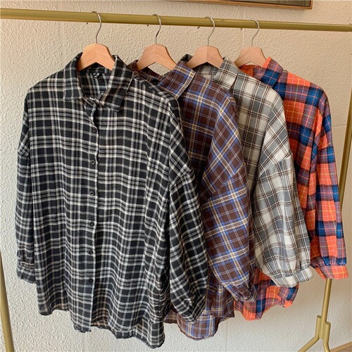 Plaid shirt women's jacket spring 2024 new design niche loose shirt long-sleeved top