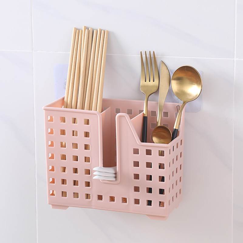 Jaula de palillos multipropósito colgante de cocina simple caja de almacenamiento de cubiertos sin clavos pegada en la pared tipo palillos de drenaje