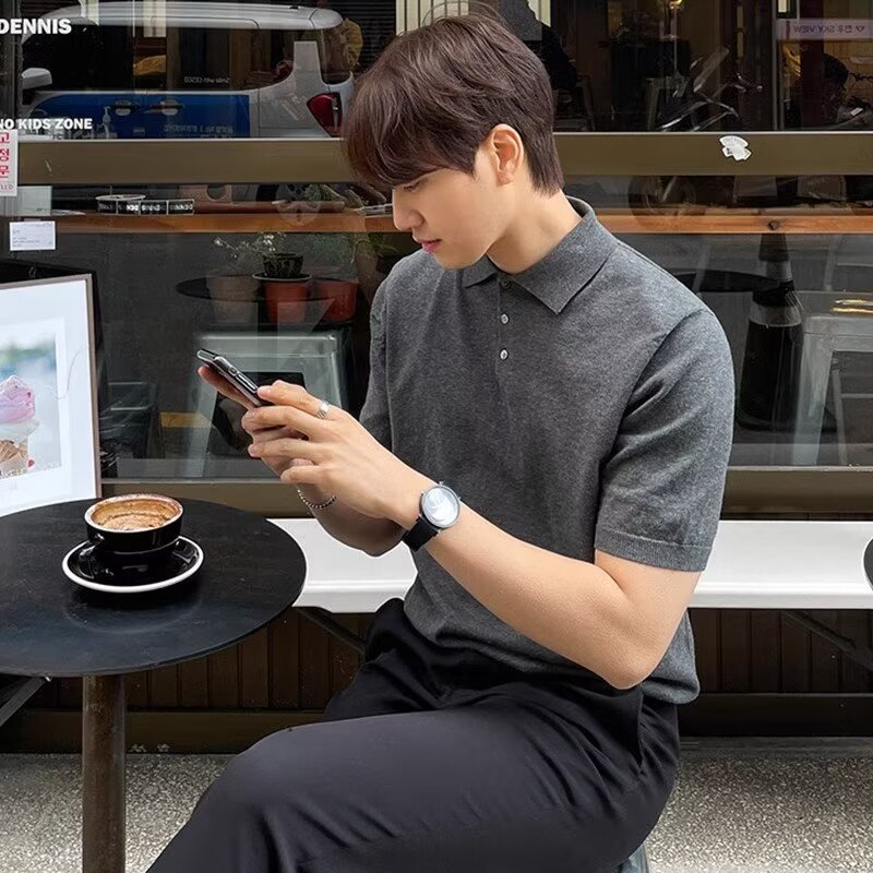 Camisa POLO casual delgada de estilo de verano de estilo maduro ligero, camiseta simple de moda retro americana, hombre de moda de manga corta