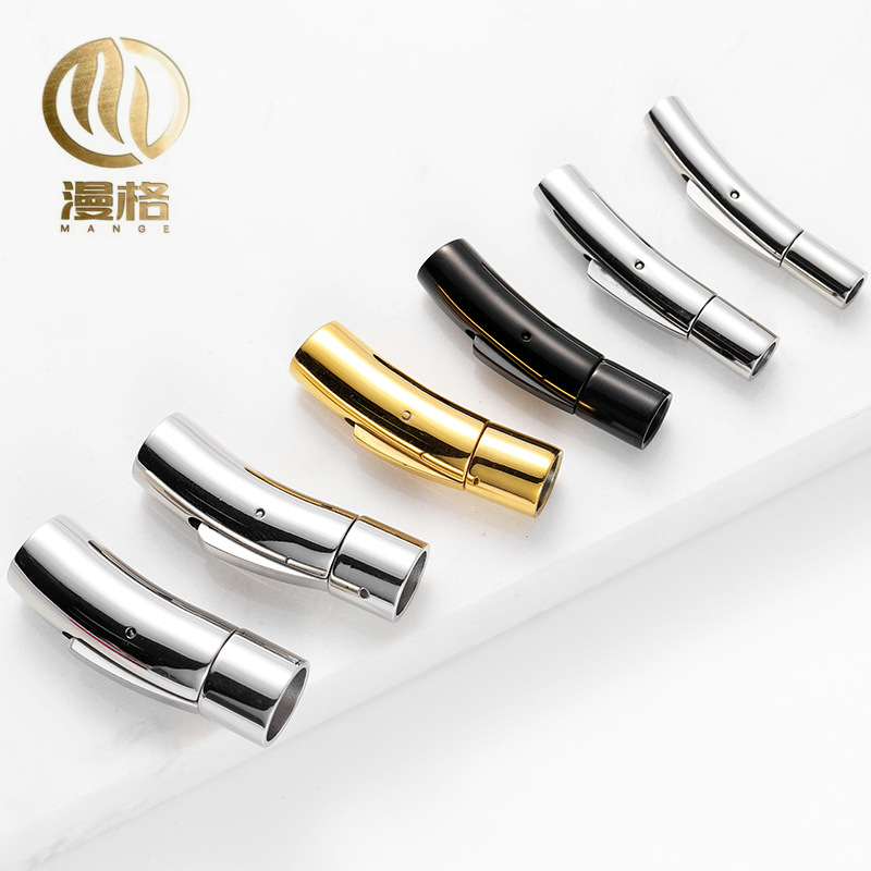 不锈钢厚款按扣皮绳手链连接扣钛钢绳扣按压弹簧扣DIY饰品配件