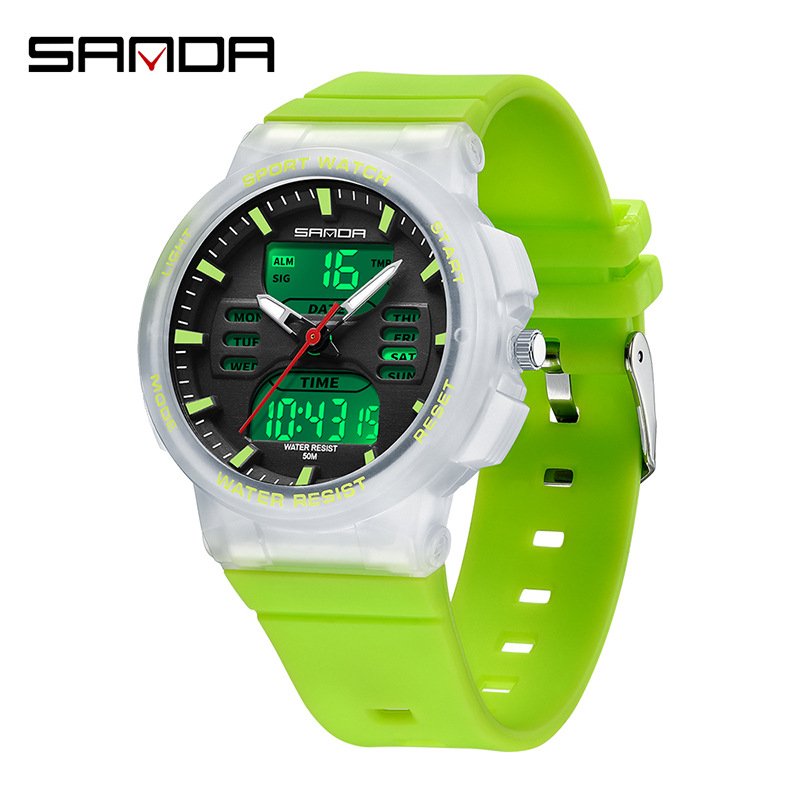 Reloj deportivo de pareja sanda Sanda doble pantalla reloj electrónico multifuncional nocturna impermeable reloj electrónico 6185