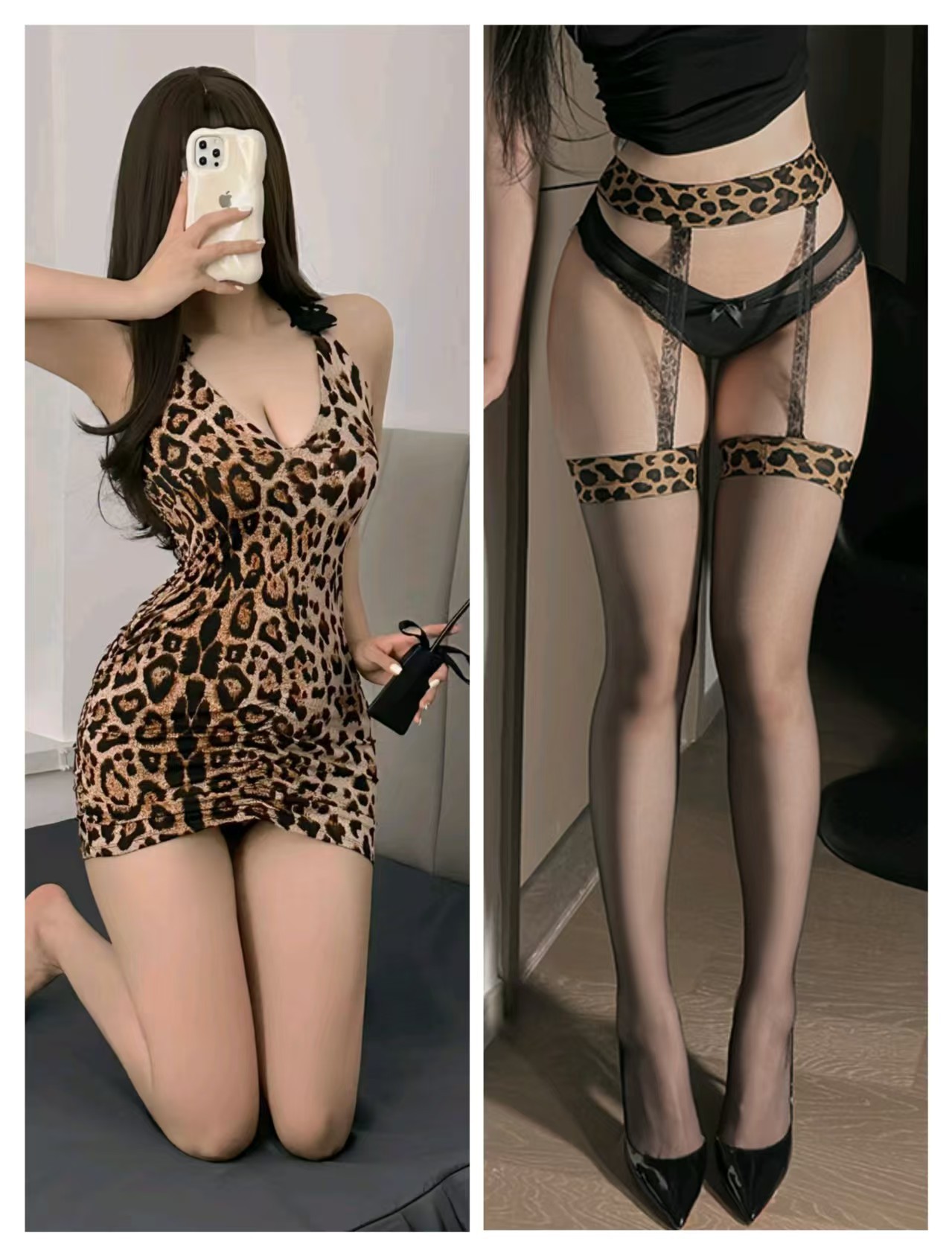호피무늬 + 동스타일 호피무늬 서스펜더스타킹