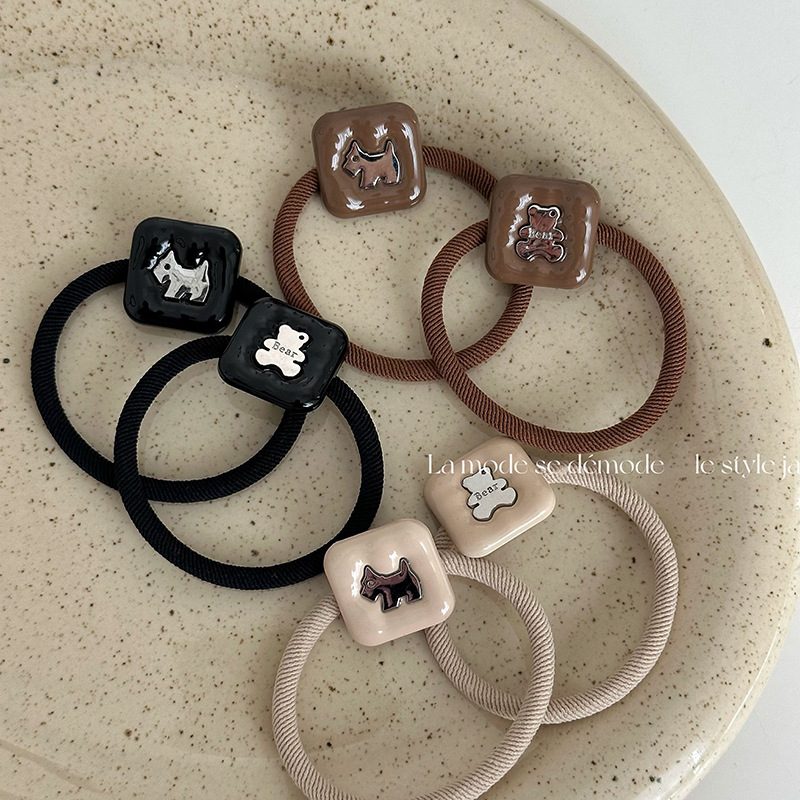 Stile coreano di alta qualità cucciolo di orso quadrato elastico coda di cavallo corda per capelli palla testa corda alta elastico nuovo tutto-fiammifero accessori per capelli_voghion.com