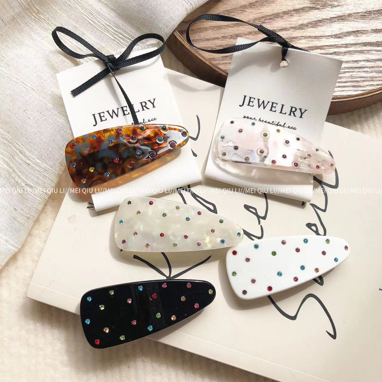 韩国ins彩色波点醋酸弹簧夹发夹点点边夹 甜美半扎公主头碎发夹