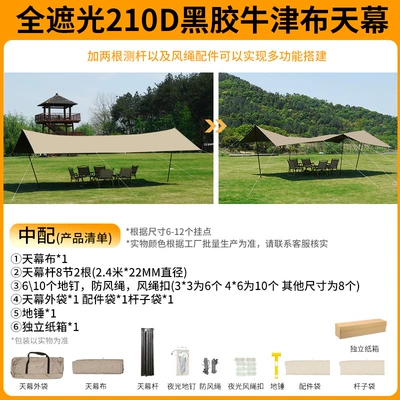 sunscreen coating camping rainproof, Avtomobil yan çətirləri - 210d-thick-black-rubber-full-shading-with-square-33-m