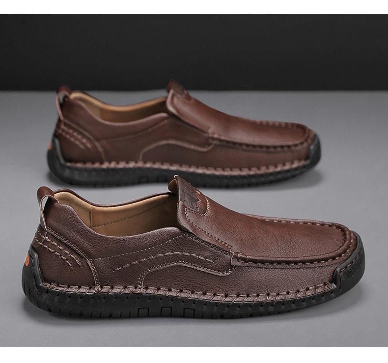 Giày lười nam da bò khâu thủ công cổ thấp mũi tròn, đế bằng — 9914 kaki, 9914 màu đen, 9914 nâu sẫm, Màu xám 9914 chi tiết 23