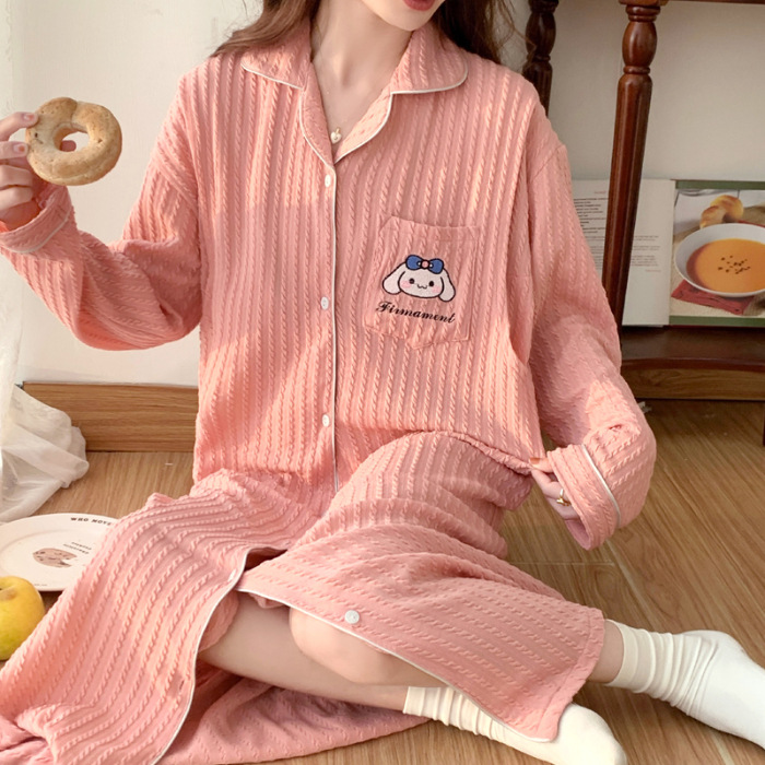 2024 spring and summer thin pregnant women's nightdress with chest pad nursing pajamas 6535 long sleeve lapel dress can be worn outside