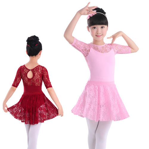 Children's Dance Practice Clothes Spring Exam Black Princess Dress Girls Lace Splicing Skirt Split Suit