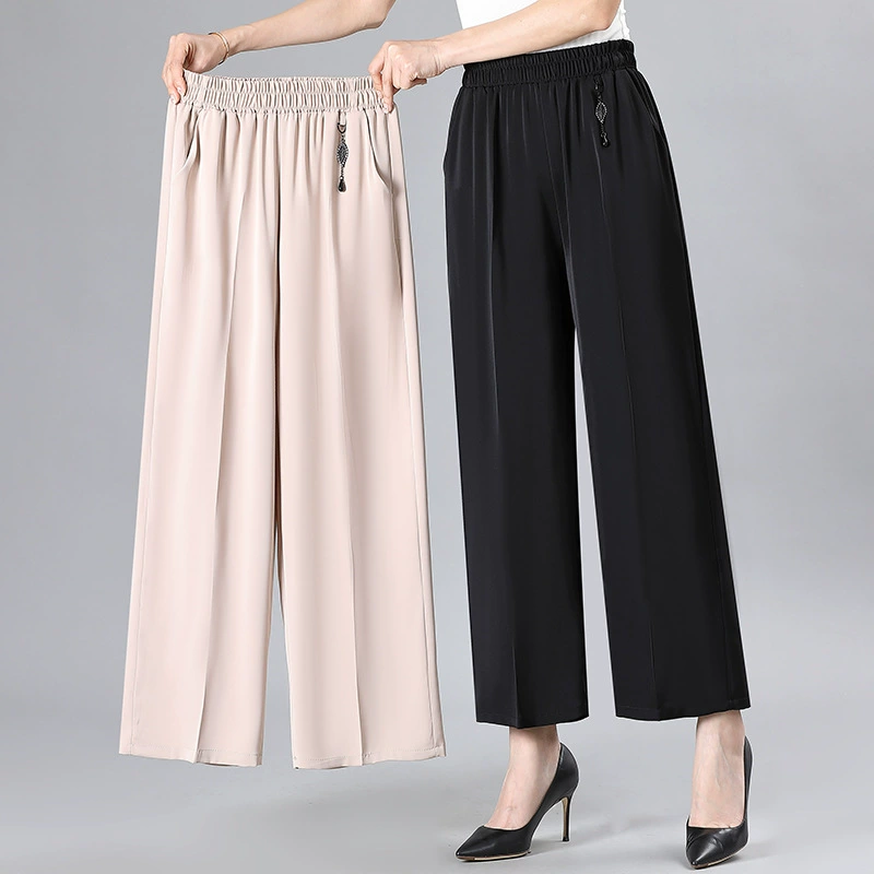 Модный тонкий большой размер кулон брюки мама летняя новая широкая ножка дизайн чехла для брюк среднего и пожилого возраста