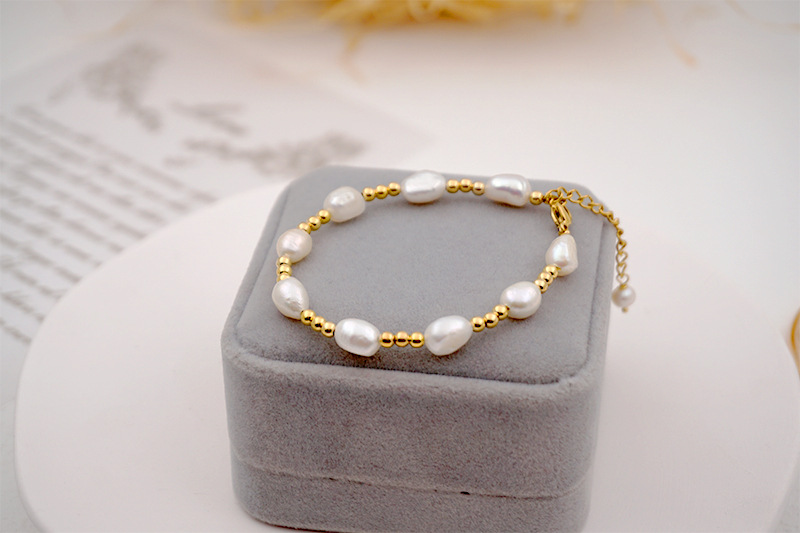 Fashion Round Pearl Titanium Steel Beaded Bracelets 1 Piece