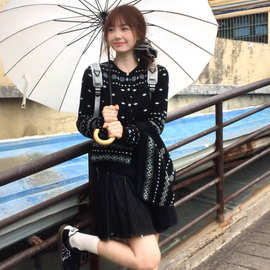 Lofi chose法式复古提花针织毛衣开衫女秋冬季修身羊毛女开衫针织