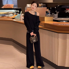 小个子穿搭休闲时尚套装女装秋季新款显瘦假两件上衣阔腿裤两件套
