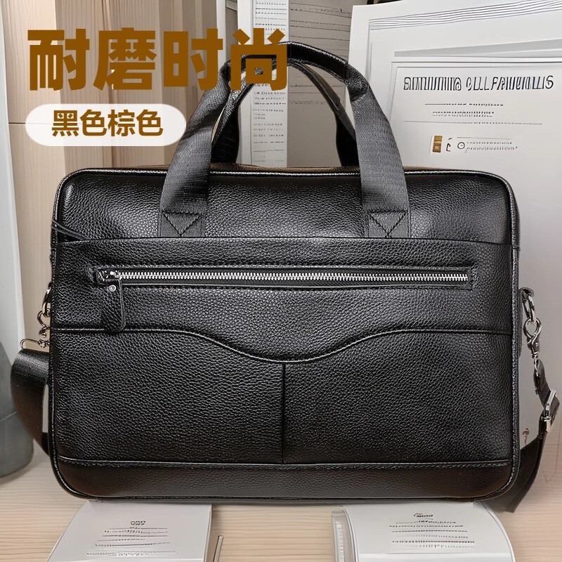 Genuine Leather Shoulder Bag Men's Laptop Bag First Layer Cowhide Briefcase Business Bag Crossbody Casual Computer Bag
