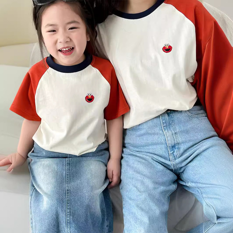 Sesame Street 2024 Summer Korean-style Foreign Trade All-match Casual Sports Fashion Short-sleeved Family Wear Parin-child T-shirt