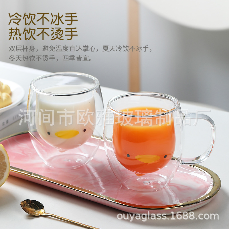 Vidrio de dibujos animados marca leche jugo oso doble capa taza de café borosilicato colorido lindo hogar taza de té
