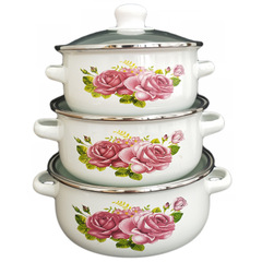 Enamel porcelain soup pot set 16-20CM three-piece set, can stew medicine, enamel soup pot with double ears for home use, available for gas and induction cooktops