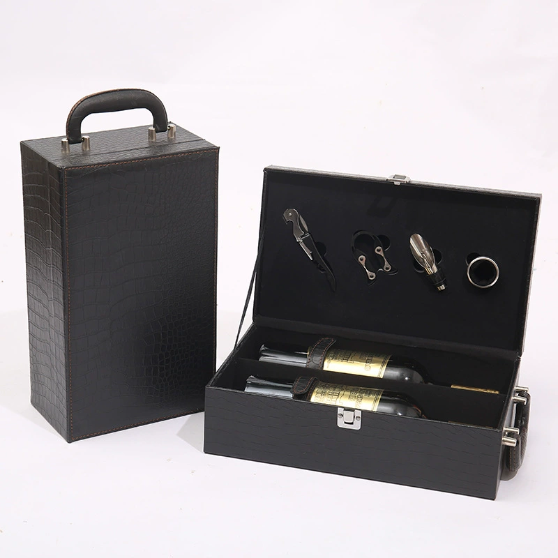 В наличии Кожаная двойная бутылка PU Wine Box Подарочная коробка Двойная упаковка для вина Кожаная коробка 2 Кожаный чехол с крокодиловым узором