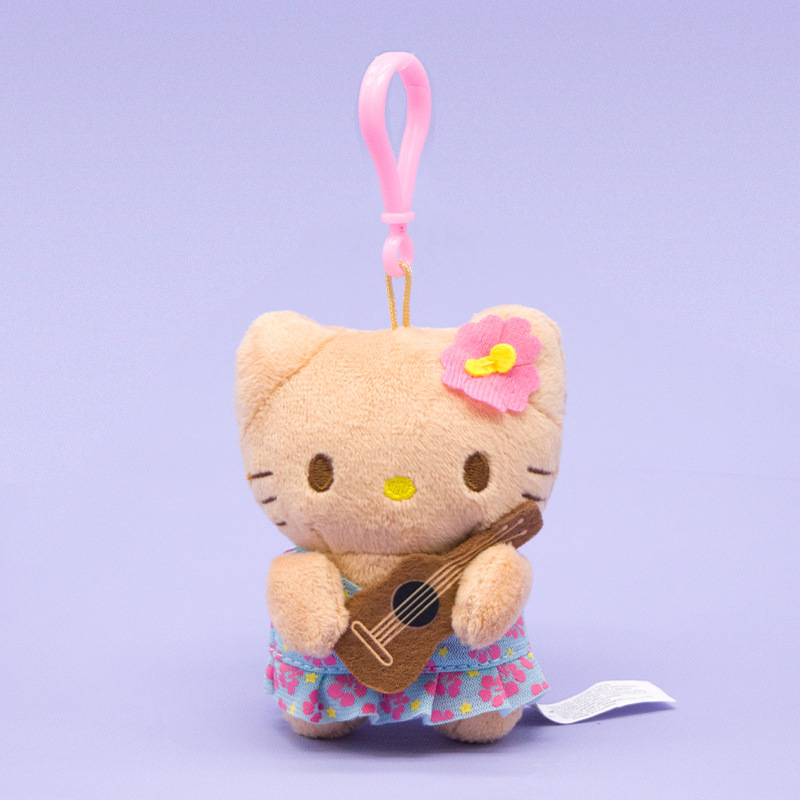 かわいいハワイアンブラックレザーキティグアム花柄人形バッグペンダントキーホルダー|undefined