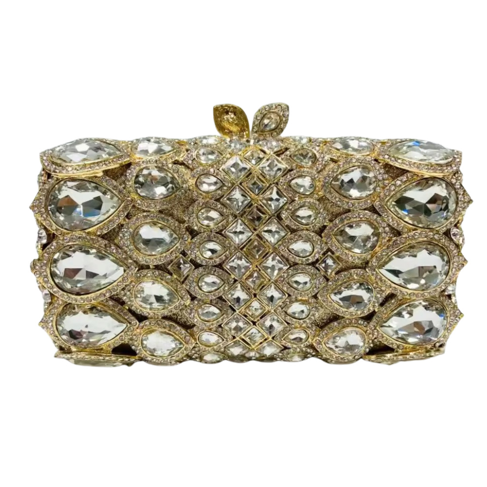 Bolsa de embrague de piedra transfronteriza nueva bolsa de banquete de cristal con diamantes, bolsa de banquete europea y americana hueca con diamantes completos, bolsa de mujer