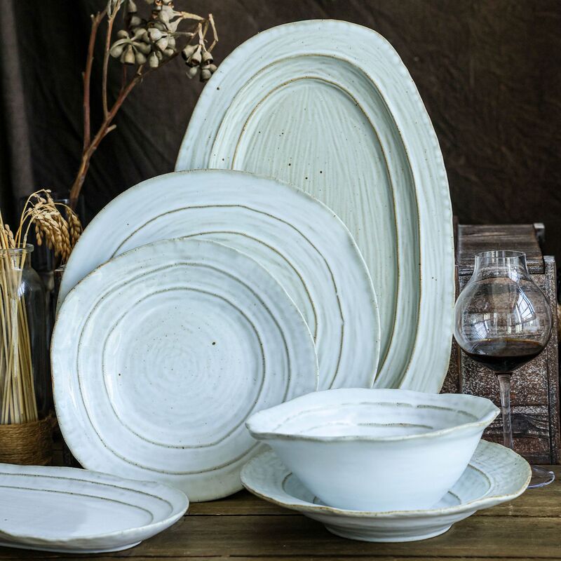 Wabi-Sabi Style Stoneware Glazed Tableware Set Japanese Ceramic Dishes Food Set Hotel B&B Tableware Corporate Logo