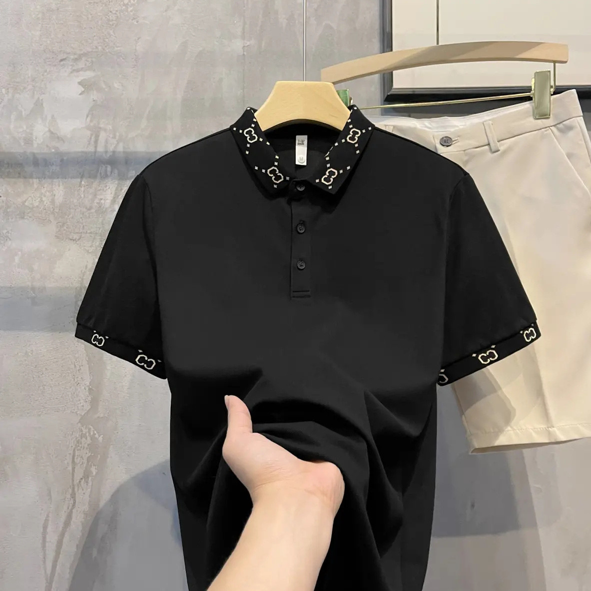 Retro British Style High-End Color-Blocked Lapel Polo Shirt Men's Slim Casual Short-Sleeved Men's Casual T-Shirt