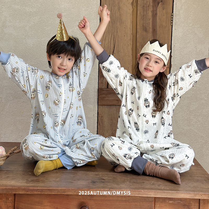 25秋冬装儿童双层全棉分腿睡袋中大童纯棉睡衣连体衣护肚纯棉材质