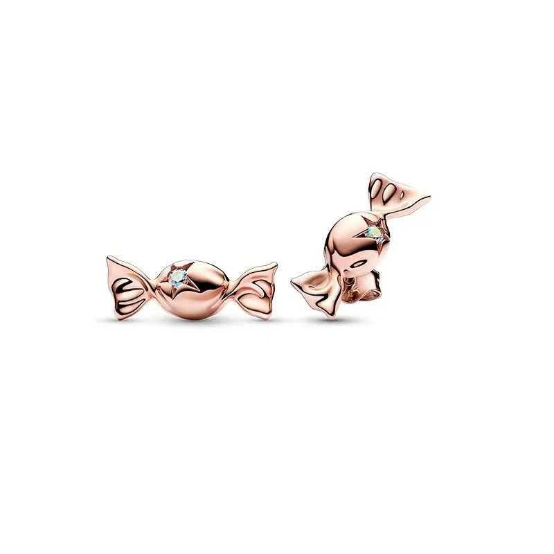 Zirconium, stone inlay, trend brand small cute fresh metal earrings
