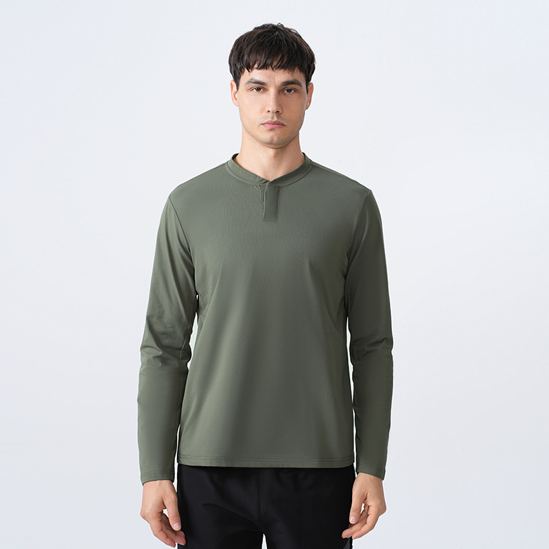 Dijia Style Autumn Quick-drying Clothes Men's Thin Sportswear Fitness Top Running Collar Half-button Long-sleeved T-shirt